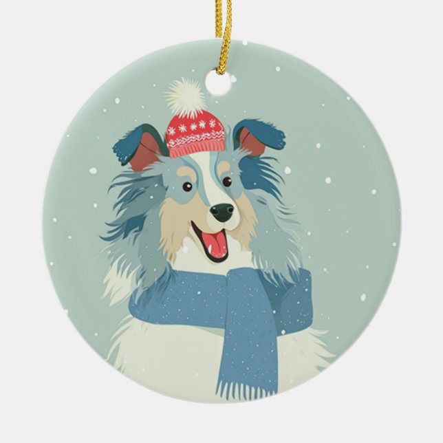 Blauer Merle Sheltie Keramik Ornament (Vorne)