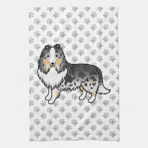 Blauer Merle Shetland Sheepdog Cartoon Hund & Pfot Geschirrtuch