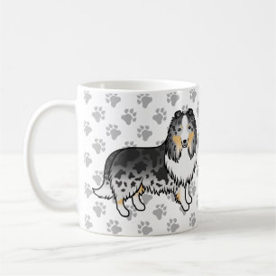 Blauer Merle Shetland Sheepdog Cartoon Hund & Pfot Kaffeetasse