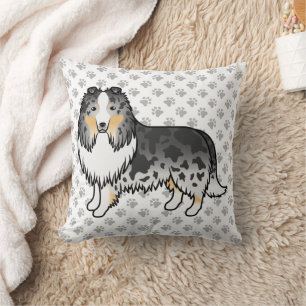 Blauer Merle Shetland Sheepdog Cartoon Hund & Pfot Kissen