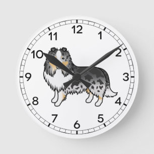 Blauer Merle Shetland Sheepdog Sheltie Cartoon-Hun Runde Wanduhr