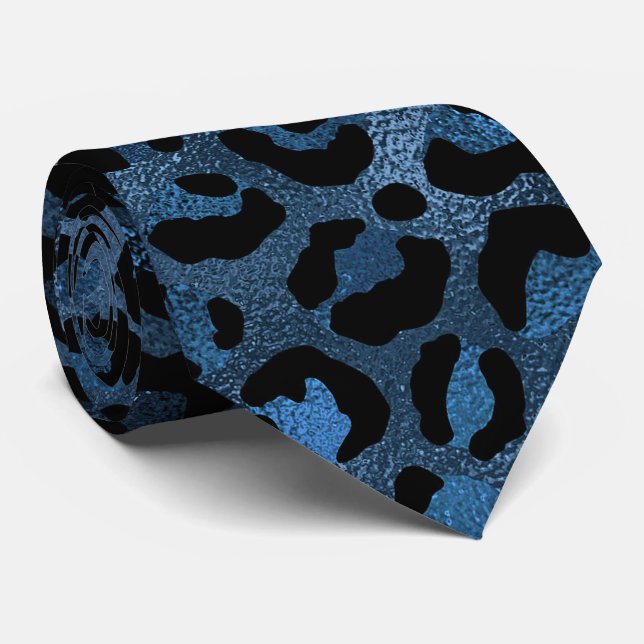 Blauer Metallic-Leopardenprint Krawatte (Gerollt)