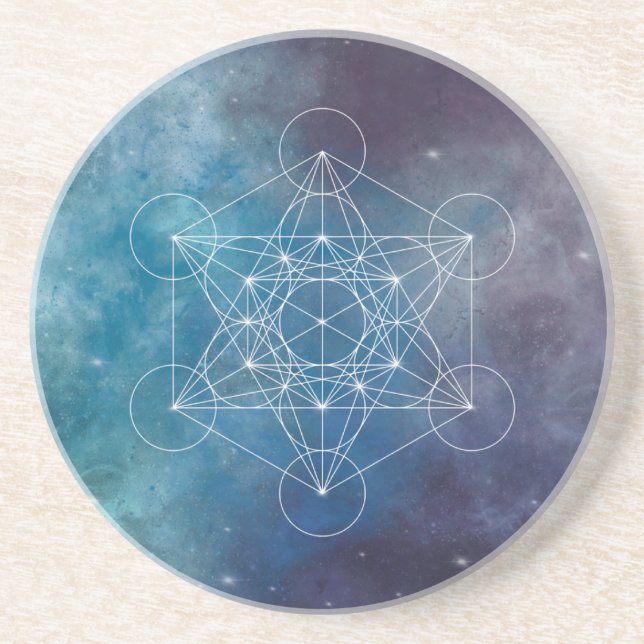 Blauer Metatrons Würfel Heilige Geometrie Getränkeuntersetzer (Vorne)