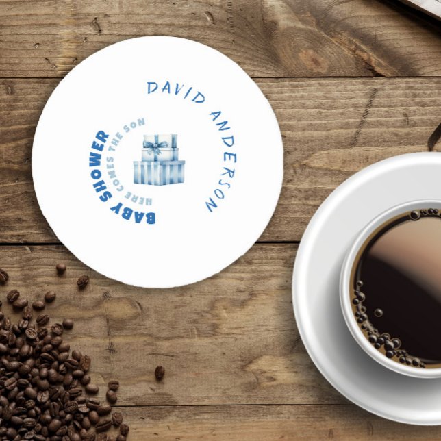 Blauer, minimalistischer Baby-Duschjunge Runder Pappuntersetzer (Von Creator hochgeladen)