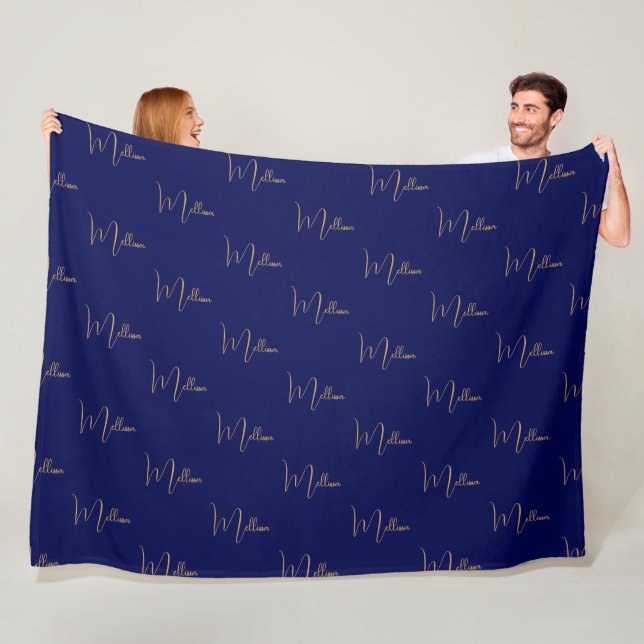 Blauer minimalistischer benutzerdefinierter Name  Fleecedecke (Beispiel)