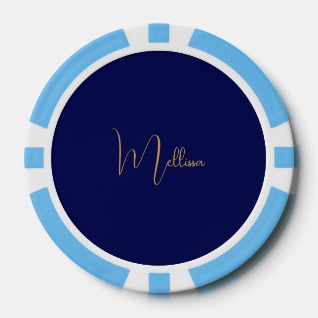 Blauer minimalistischer benutzerdefinierter Name  Pokerchips (Vorderseite)