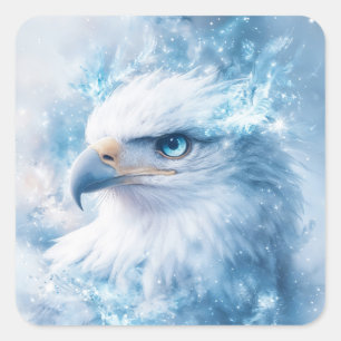 Blauer Mit Augen Adler unter Frostwunder Quadratischer Aufkleber
