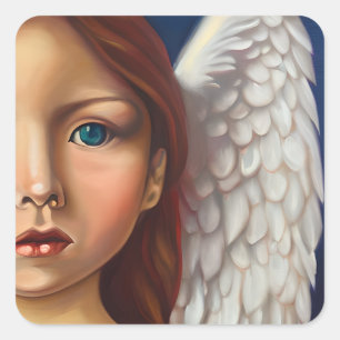 Blauer Mit Augen Angel Quadratischer Aufkleber