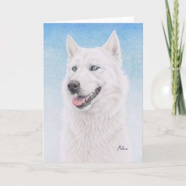 Blauer mit Augen weißer sibirischer Schlittenhund Karte (Vorderseite)