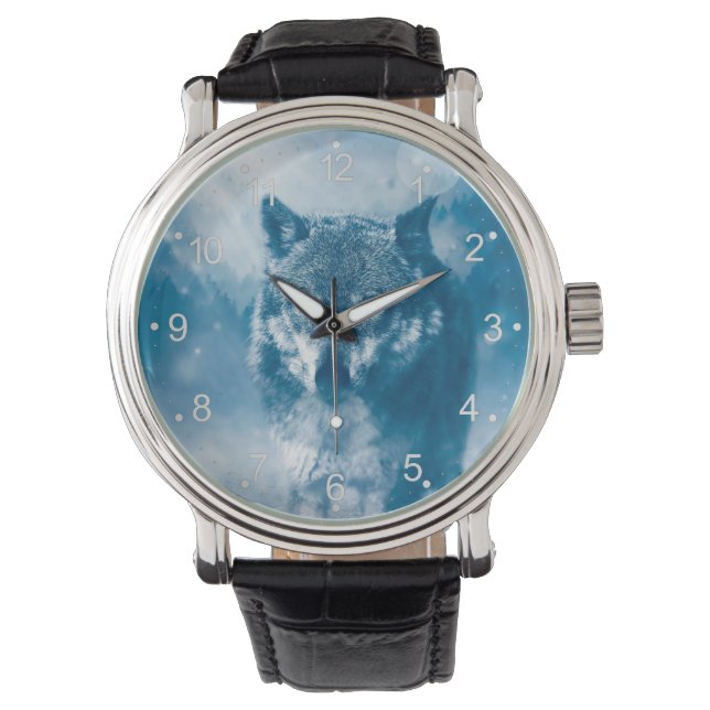 Blauer mit Augen Wolf Armbanduhr (Vorderseite)