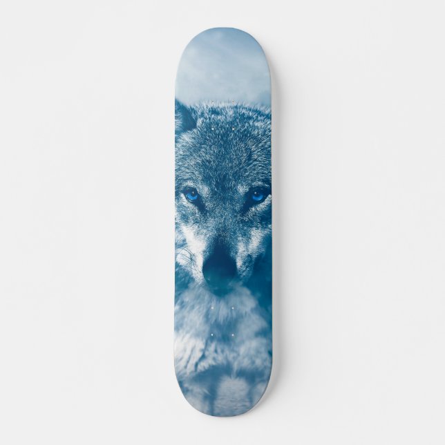 Blauer mit Augen Wolf Skateboard (Vorne)