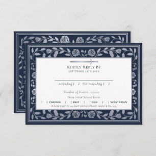 Blauer mittelalterlicher Hochzeitstich - RSVP-Absc Begleitkarte