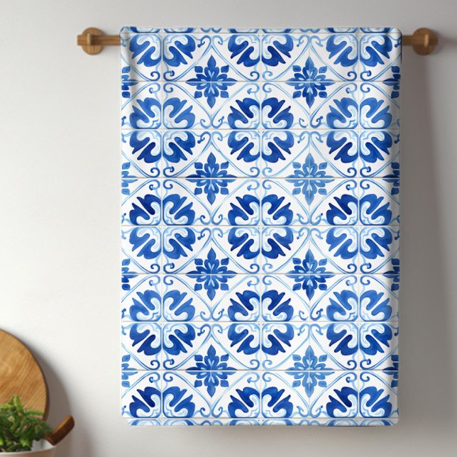 Blauer Mittelmeerraum Geschirrtuch (Pretty blue and white Mediterranean tile kitchen towel. )
