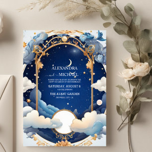 Blauer Mittsommer-Nacht-Traum-Himmelhochzeit Einladung