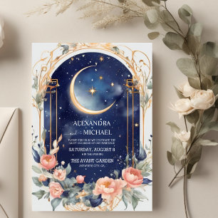 Blauer Mittsommer Nacht Traum Himmlische Hochzeit Einladung