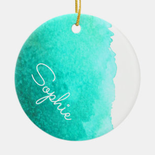 Blauer, moderner, einfacher Aquarellname Weihnacht Keramik Ornament