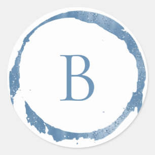 Blauer moderner Folien-Glitter-Monogramm-Schimmer Runder Aufkleber