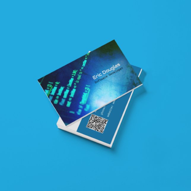 Blauer moderner QR-Code für Tech-Profis Visitenkarte (Von Creator hochgeladen)