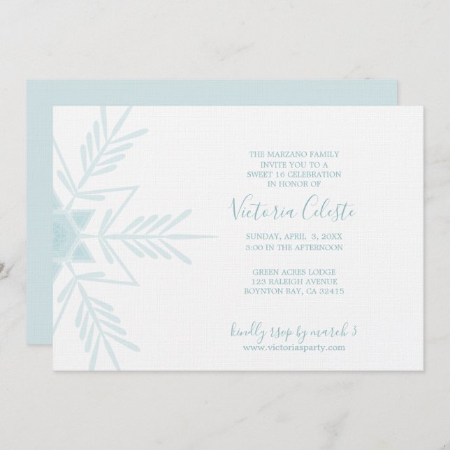 blauer, moderner WINTER WONDERLAND süß 16 Einladung (Vorne/Hinten)