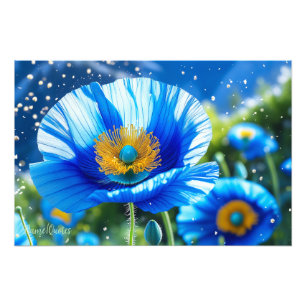 Blauer Mohn-Traum – Ätherische Makro-Blumenkunst Fotodruck