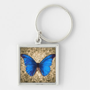 Blauer Monarchschmetterling Vintage Kunst Schlüsselanhänger