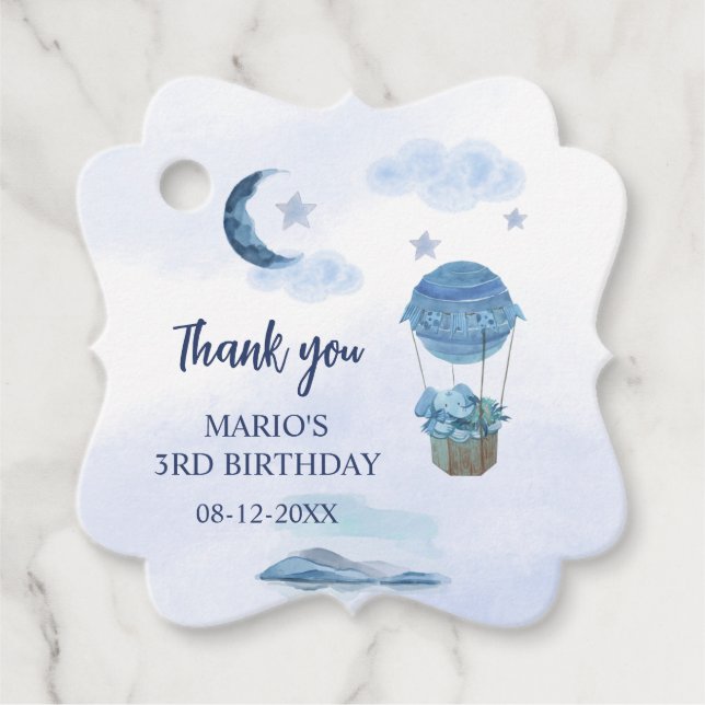 Blauer Mond kleiner Elefant Geburtstagsjunge Geschenkanhänger (Vorderseite)