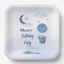 Blauer Mond kleiner Elefant Geburtstagsjunge Pappteller