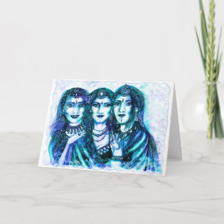 Blauer Mond-Trio-Gruß-Karte Karte