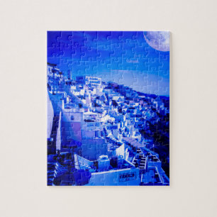 Blauer Mond über Fira Santorini Puzzle