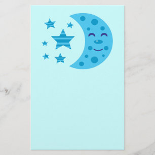 Blauer Mond und gestreifte Sterne Briefpapier