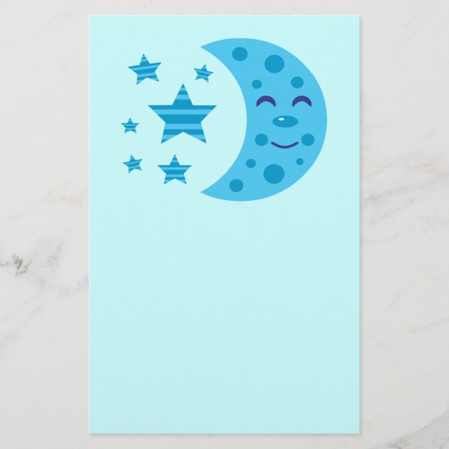 Blauer Mond und gestreifte Sterne Briefpapier (Vorderseite)