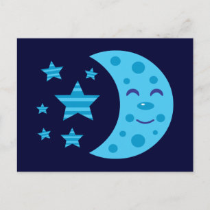 Blauer Mond und gestreifte Sterne Postkarte