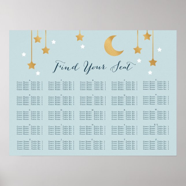 Blauer Mond und Sterne, Sitzkarte Poster (Vorne)