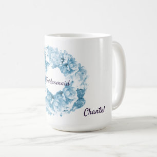 Blauer monochromer Kranz Brautjungfer Kaffeebecher Kaffeetasse
