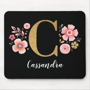 Blauer Monogramm Initialrosa Schwarzer Letter C Mousepad