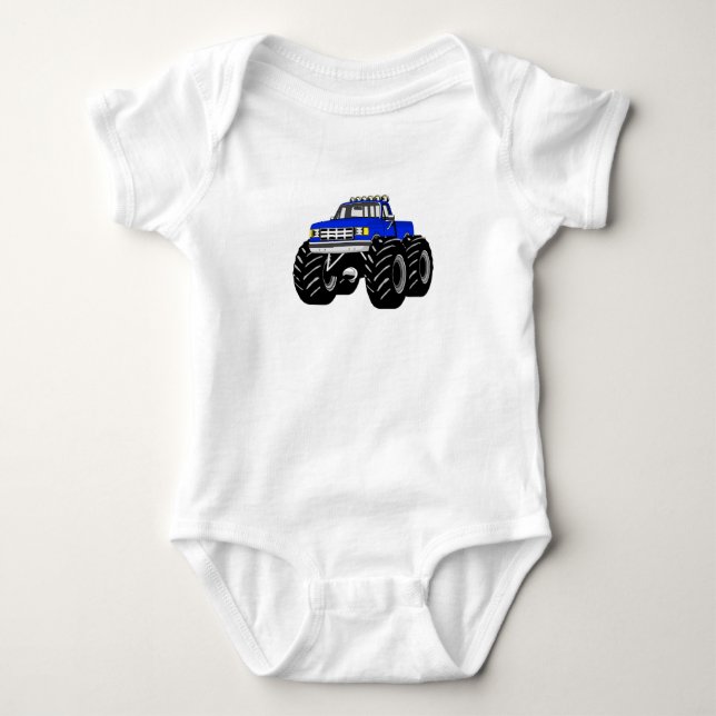 Blauer Monster-LKW Baby Strampler (Vorderseite)