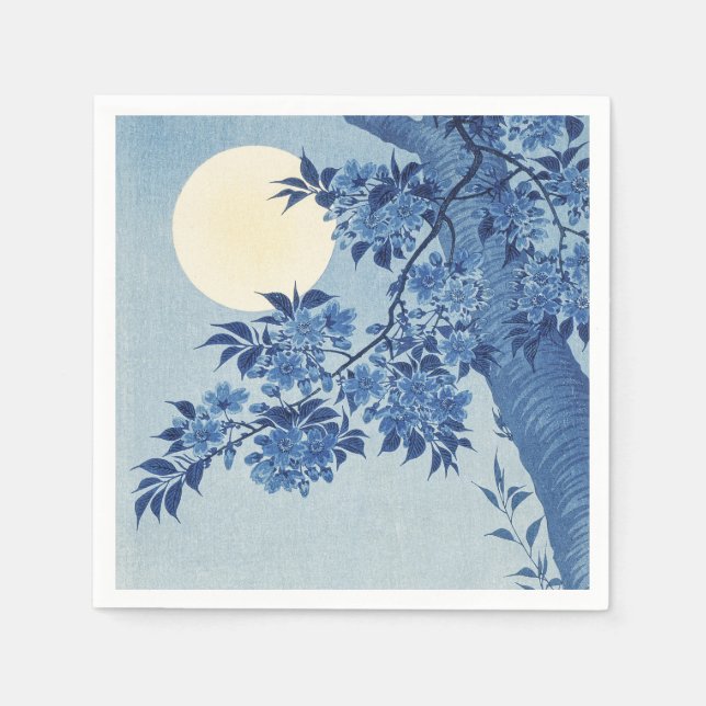 Blauer Moonlit Blossom Tree Unter dem nächtlichen  Serviette (Vorderseite)