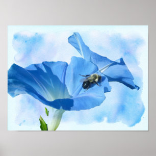Blauer Morgenruhm und Hummeln Poster