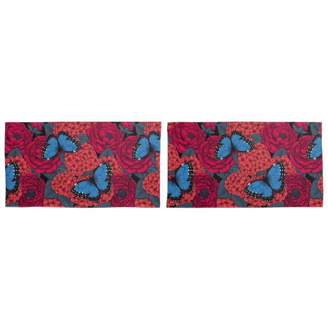 Blauer Morpho-Garten Kissenbezug (Vorderseite-Set)