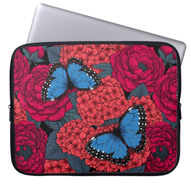 Blauer Morpho-Garten Laptopschutzhülle (Vorderseite)