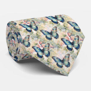 Blauer Morpho-Schmetterling Floral Botanisch Aquar Krawatte