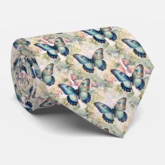 Blauer Morpho-Schmetterling Floral Botanisch Aquar Krawatte