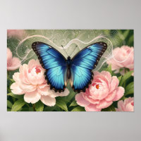 Blauer Morpho-Schmetterling Florale Botanische Kun