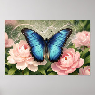 Blauer Morpho-Schmetterling Florale Botanische Kun Poster