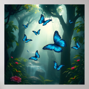 Blauer Morpho Schmetterling im Regenwald Poster