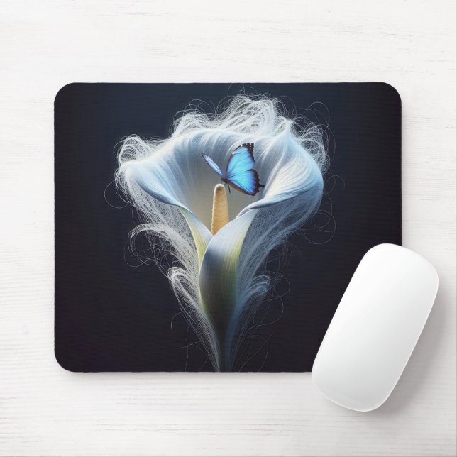 Blauer Morpho-Schmetterling in Lilie Mousepad (Mit Mouse)