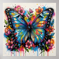 Blauer Morpho-Schmetterling Street Art Graffiti Gr