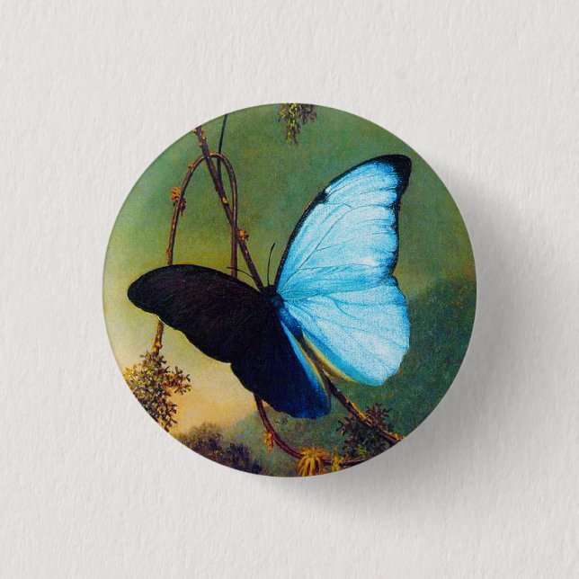 Blauer Morpho Schmetterlings-Knopf Button (Vorderseite)