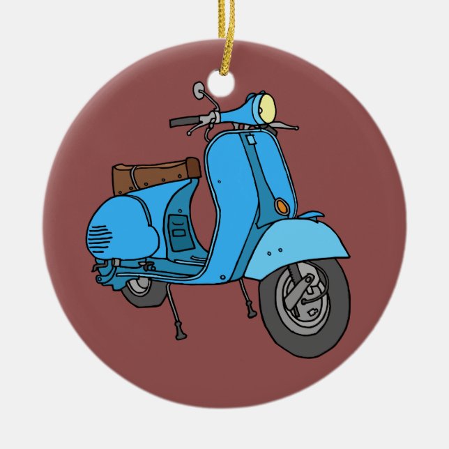 Blauer Motorroller (Vespa) Keramik Ornament (Vorne)