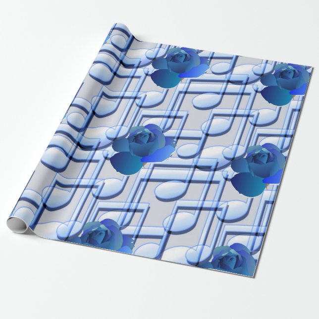 Blauer Musiknoten-blaues Rosen-Verpackungs-Papier Geschenkpapier (Ungerollt)